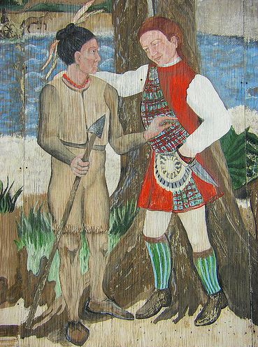 Guale Indian greets early settler. Image: National Park Service