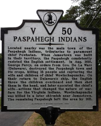 Paspahegh historical marker. Image: Department of Historic Resources