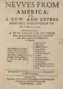 Title page from Newes from America. Image: John Underhill, Houghton Library