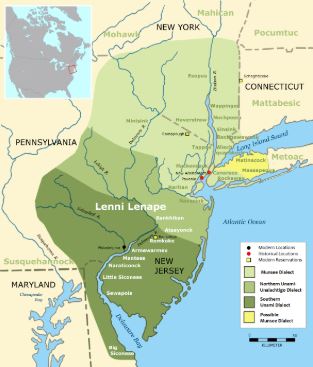 Map of Lenape and Munsee tribal areas