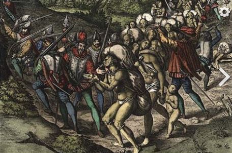 Native Americans enslaved by Spaniards. Image: Theodor de Bry