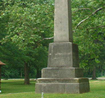 Monument at the Gnadenhutten Massacre Site, located in the cemetery at Gnadenhutten, Ohio. Image: Kevin Myers