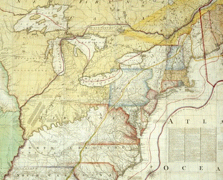 Red-Lined Map shows British interpretation of the boundary between the new United States and provinces that later formed Canada. Image: John Mitchell; The British Library Board