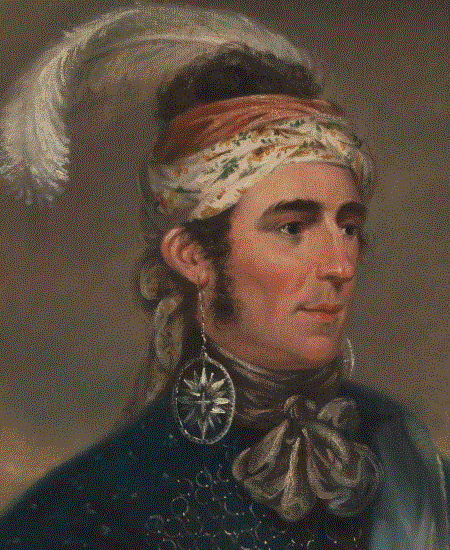 Portrait of Major John Norton as Mohawk Chief Teyoninhokarawen. Image: Mather Brown.