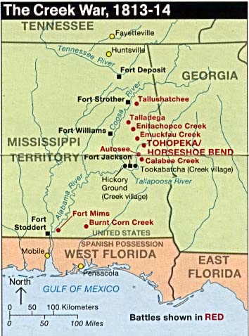 Map of sites of the Creek War. Image: U.S. National Park Service
