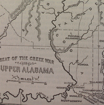 Map of Alabama; Hillabee is located in the center right. Image: Benson Lossing