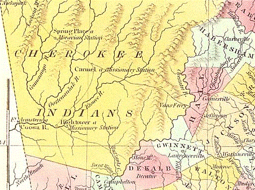 Cherokee lands in 1830, in what is present-day Georgia. Image: Anthony Finley Co.