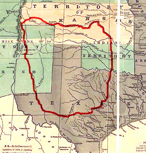 Map showing the approximate area known as Comancheria, occupied by the various Comanche tribes prior to 1850. Image: Library of Congress