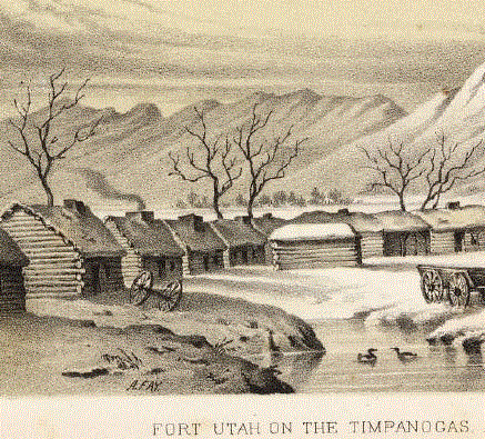 Illustration of Fort Utah in 1850. Image: Howard Stansbury