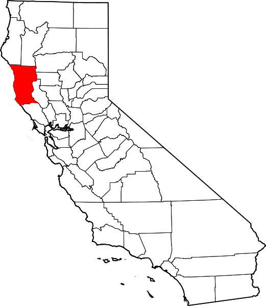 Map of California highlighting Mendocino County, the location of the war