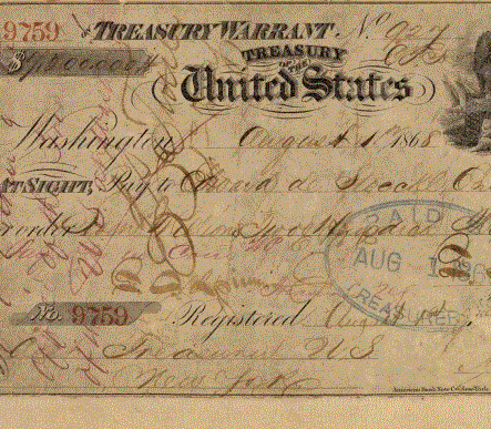 Treasury warrant in the amount of $7.2 million for the purchase of Alaska from Russia. Image: National Archives and Records Administration