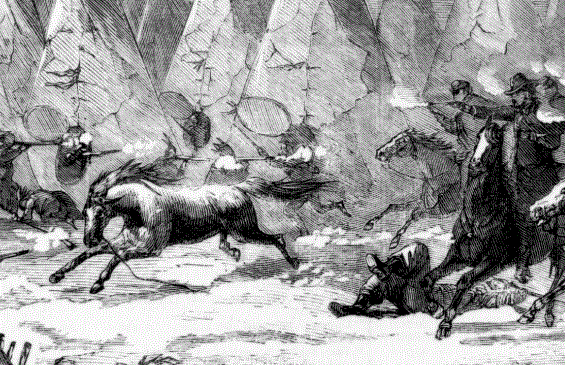 The Seventh U.S. Cavalry charging into Black Kettle's village. Image: Harper's Weekly