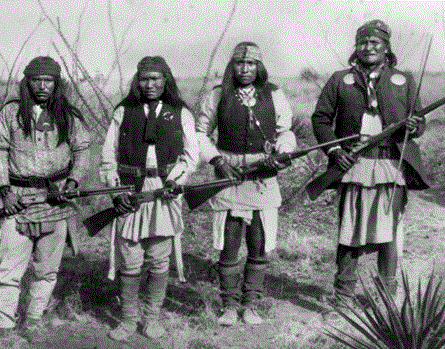 Apache chief Geronimo (right) and his warriors. Image: Camillus S. Fly; Arizona Historical Society