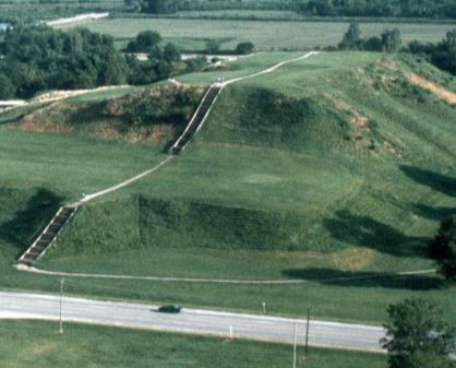 Remains of a mound at Cahokia Mounds State Historic Site, a few miles west of Collinsville, Illinois. Image: Cahokia Mounds State Historic Site